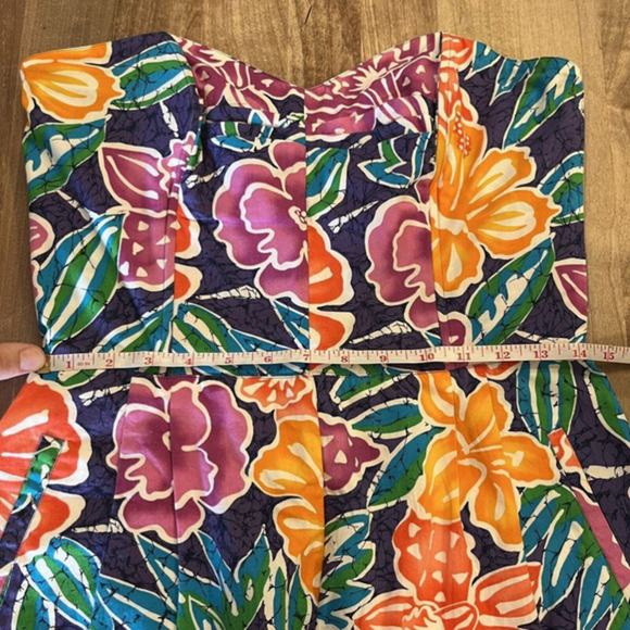 Liz Sport Vintage 1980s Hawaiian Floral Print Strapless Cotton Romper‎ Size 12 - Picture 12 of 12